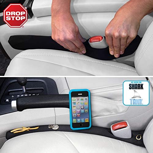 Drop Stop - The Original Patented Car Seat Gap Filler (As Seen On Shark Tank) - Between Seats Console Organizer, Set of 2 and Slide Free Pad and Light Drop Stop