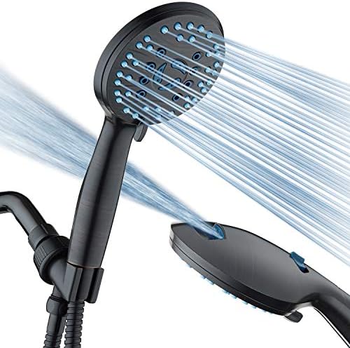 AquaCare High Pressure 8-mode Handheld Shower Head - Anti-clog Nozzles, Built-in Power Wash to Clean Tub, Tile & Pets, Extra Long 6 ft. Stainless Steel Hose, Wall & Overhead Brackets - 1.8 GPM Hotel Spa