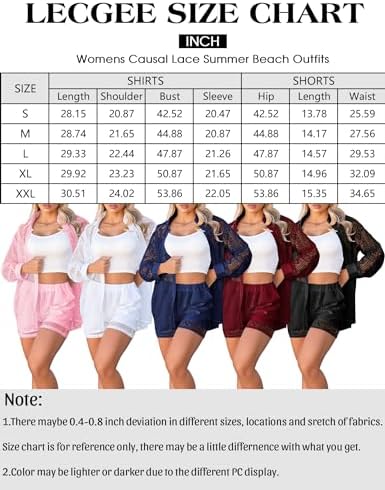 LecGee Women Summer Casual Short Sets Lace Long Sleeve Button Down Shirt Elastic Waist Shorts 2 Piece Outfits Tracksuit LecGee