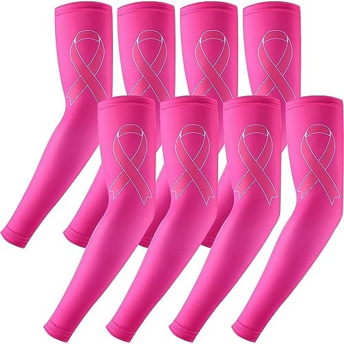 4 Pair Breast Cancer Awareness Sleeves Pink Ribbon Compression Arm Sleeves Gifts for Women Arm Cover Gejoy