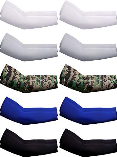 Boao 10 Pairs Adults UV Sun Protection Arm Sleeves Ice Silk Cooling Arm Compression Sleeves for Men Women Sport Working Golf(White, Grey, Black, Blue, Camouflage, Small) Boao