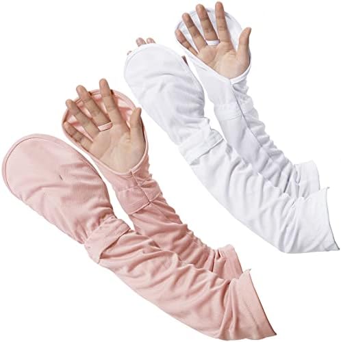 Компрессионные и защитные рукава PAGOW 2Piars Driving Fingerless Sun Sleeves, Adjustable Protection Arm Gloves for Women Girls (Белый + Розовый) PAGOW