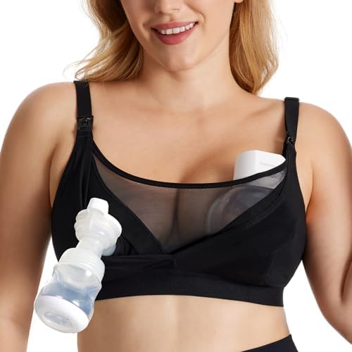 Momcozy Mesh Support Pumping Bra Hands Free Suitable for 36C-44G, HF018 Comfortable Plus Size Pumping and Nursing Bra in One Momcozy