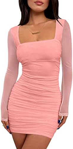 Женское Вечернее платье BORIFLORS Sexy Ruched Bodycon Mini с длинным рукавом BORIFLORS