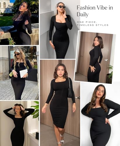 Платье Bodycon Popilush с длинным рукавом и контролем живота в миди-длину для вечеринок Popilush