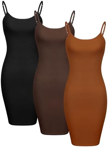 WILLBOND 3 Pieces Basic Cami Women Long Tanks Dress with Strap, Solid Color WILLBOND