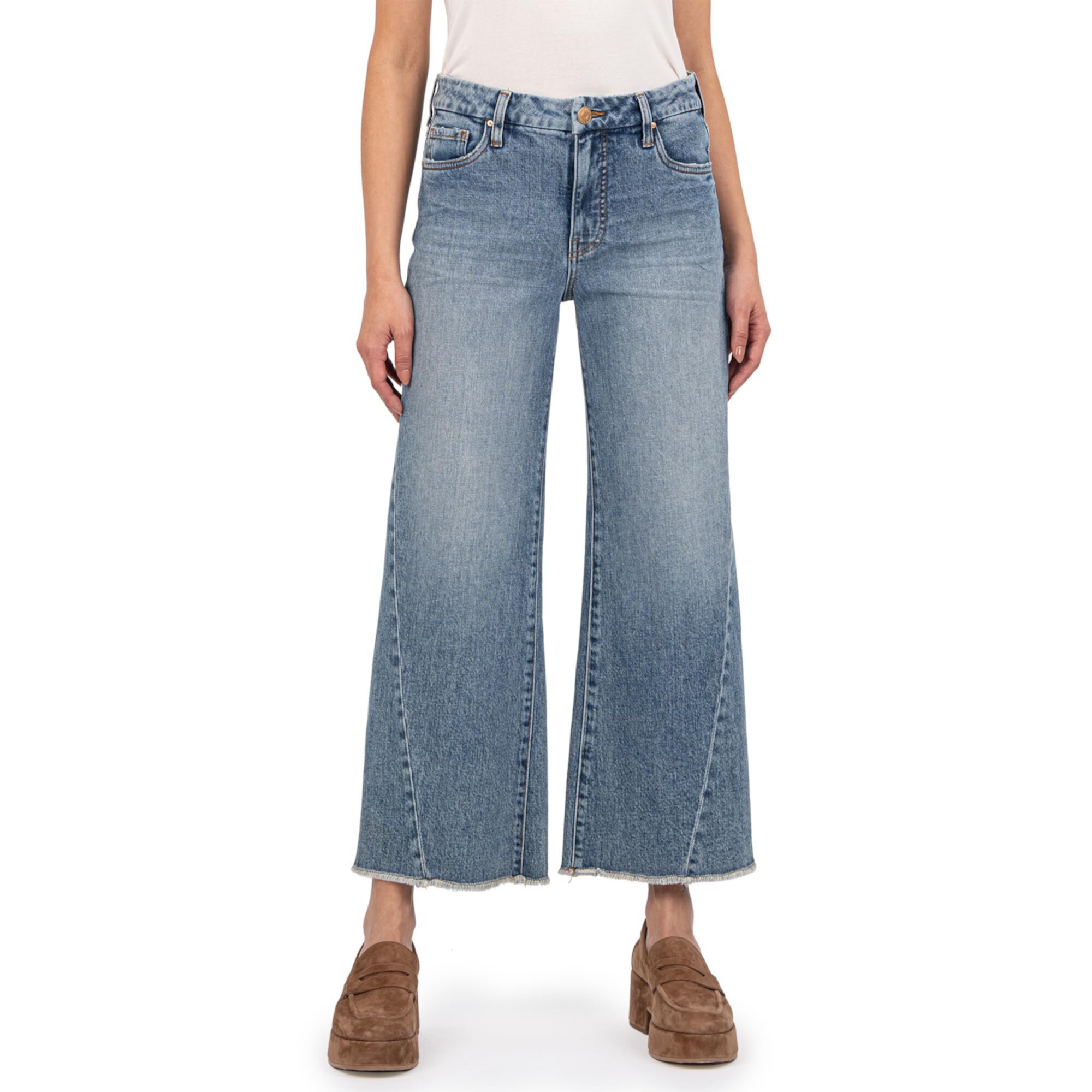 Женские Джинсы bootcut KUT from the Kloth Meg High-Rise Fab Ab Wide Leg Back Forward Raw Hem In Defiant KUT from the Kloth