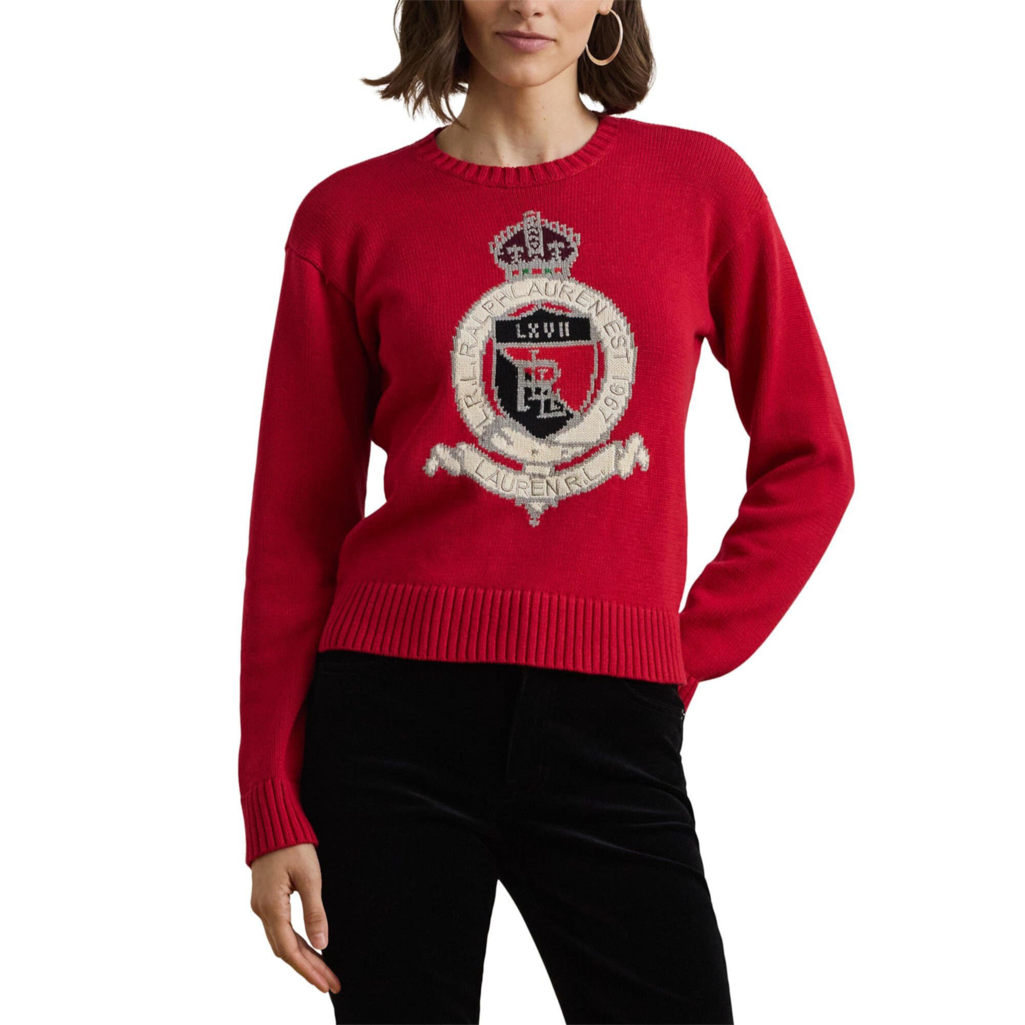 Intarsia-Knit Crest Cotton Sweater LAUREN Ralph Lauren