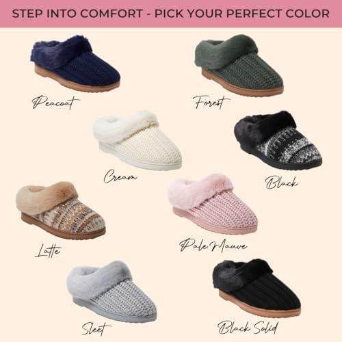 Dearfoams Gifts for Women, Mom, Sister, Wife - Fuzzy Fluffy Memory Foam Slipper - Hannah Knit Clog House Shoe House Slipper Dearfoams