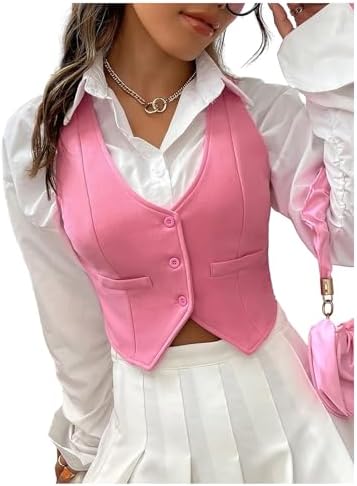 Женский Жилет для костюма SweatyRocks Solid Button Front Crop Waistcoat V Neck Sleeveless Blazers SweatyRocks