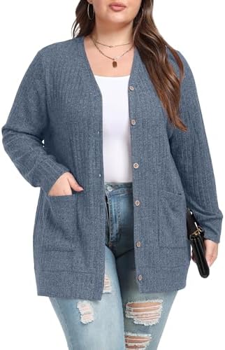 OLRIK Plus Size Sweater for Women Long Sleeve Buttons Down Cardigans Casual Jacket Coat with Pockets OLRIK