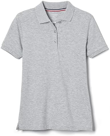 French Toast Girls' Short Sleeve Stretch Pique Polo Shirt (Standard & Plus), Heather Gray, Medium French Toast