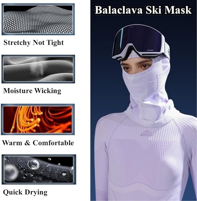 Winter Ski Mask for Men Women, Helmet Friendly Motorcyde Balaclava Full Face Masks Cold Weather Head Cover for Skiing JJZS