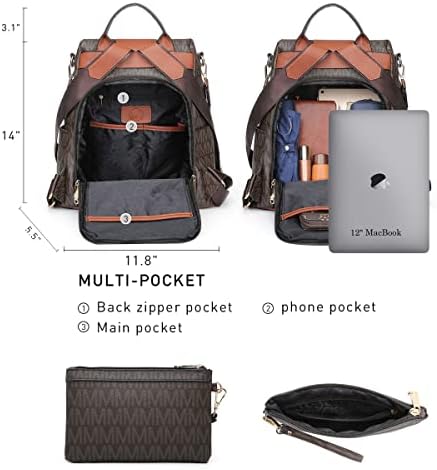 Рюкзак повседневный MKP COLLECTION MKP Women Fashion Backpack Purse Multi Pockets Signature Anti-Theft Rucksack Travel Ladies Shoulder Bag Handbag 2Pcs MKP COLLECTION