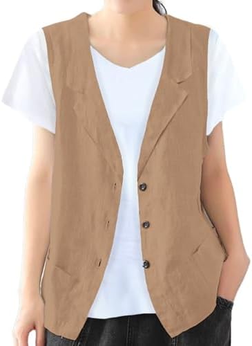 IDEALSANXUN Linen Vest for Women Casual Sleeveless Spring Summer Blazer Jackets IDEALSANXUN