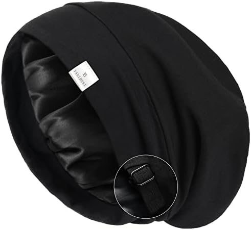 Шапка бини YANIBEST Slouchy Beanie Hat с сатиновой подкладкой для сна, черная YANIBEST