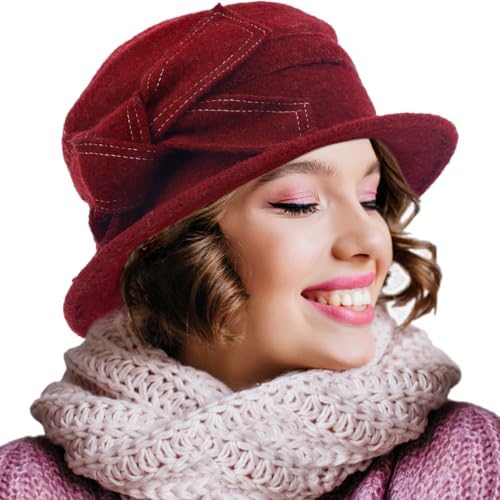 Кепка восьмиклинка и берет Ruphedy Women Felt Bucket Hat Vintage Floral Wool Dress Winter Hats Ruphedy