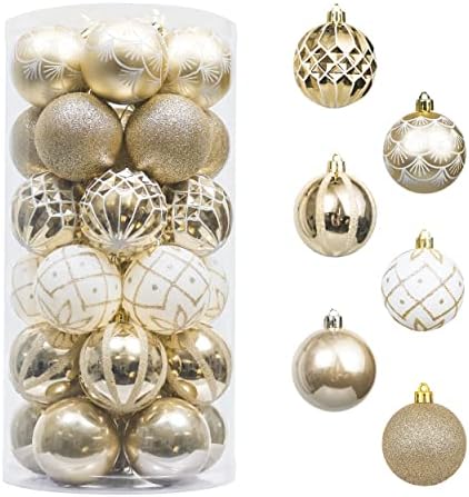 Valery Madelyn Christmas Ornaments Set, 30ct White and Gold Shatterproof Christmas Tree Decorations Ball Ornaments Bulk, 2.36 Inches Elegant Hanging Ornaments for Xmas Trees Holiday Decor Valery Madelyn