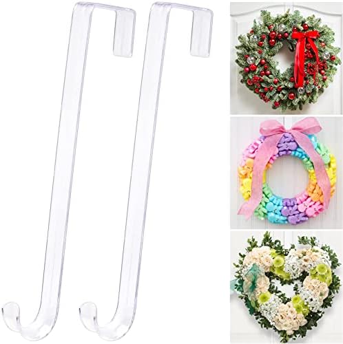 12" Clear Wreath-Hanger Non Scratch Over The Door Hooks,1 Pack Wreath-Door-Hanger Easter Halloween Christmas Decoration,Welcome Sign for Front Door Décor Inside Outside,Slim Hangers Organizer for Home ZYSUN