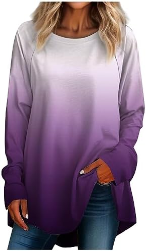 Women's Fall Long Sleeve T-Shirts Crewneck Gradient Printing Tops Oversize Outfits Blouse Sweatshirt 2024 Generic