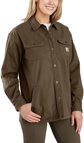 Carhartt Women's Rugged Flex Loose Fit Canvas FleeceLined Shirt Jac Carhartt