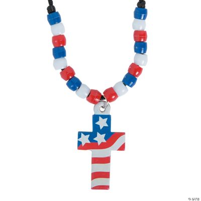 Cross With American Flag Necklace Craft Kit- Craft Kits - 12 Pieces Fun Express