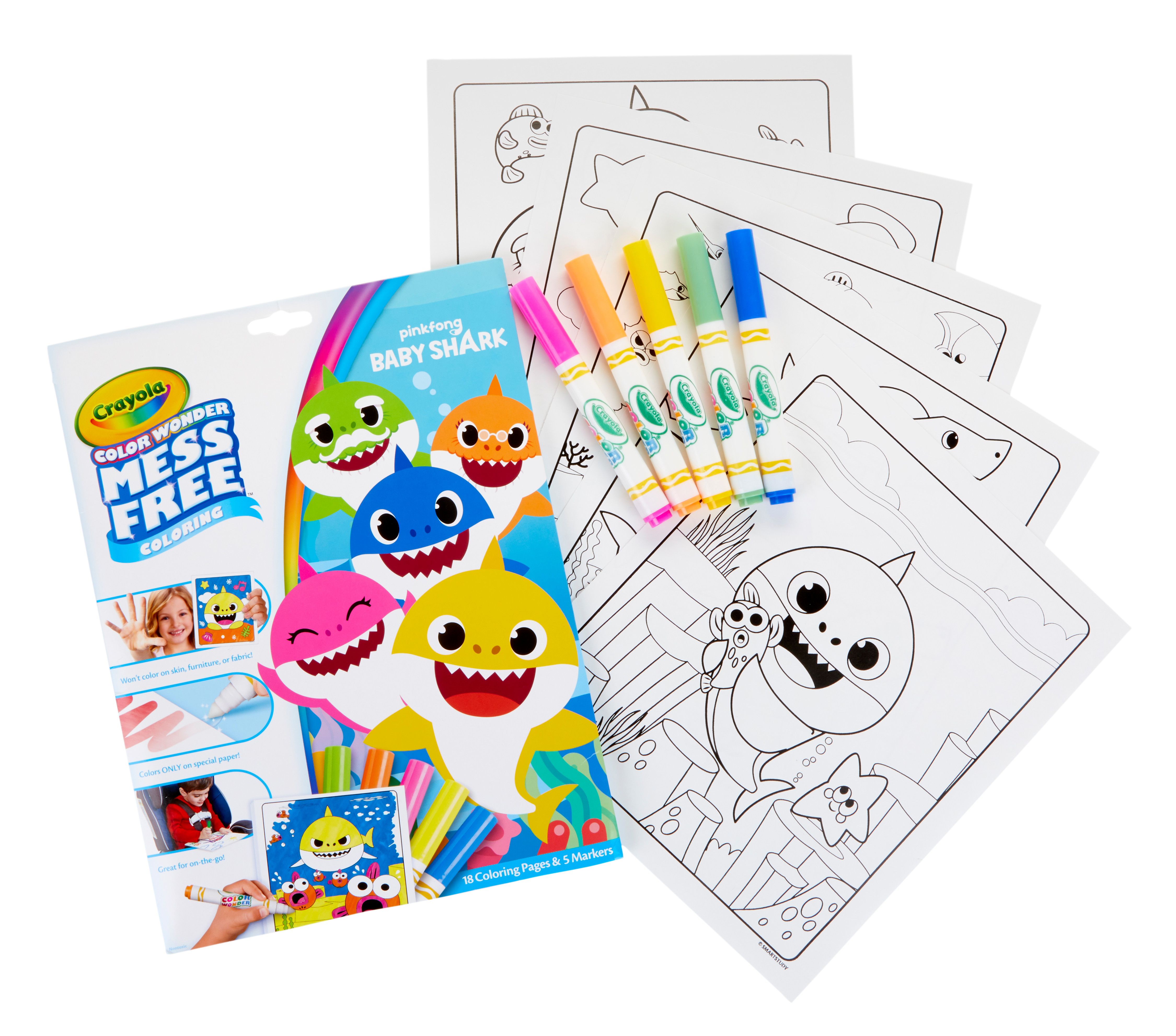 Crayola Color Wonder Baby Shark Mess Free Coloring Set, Beginner Unisex Child, 18 Pages Crayola