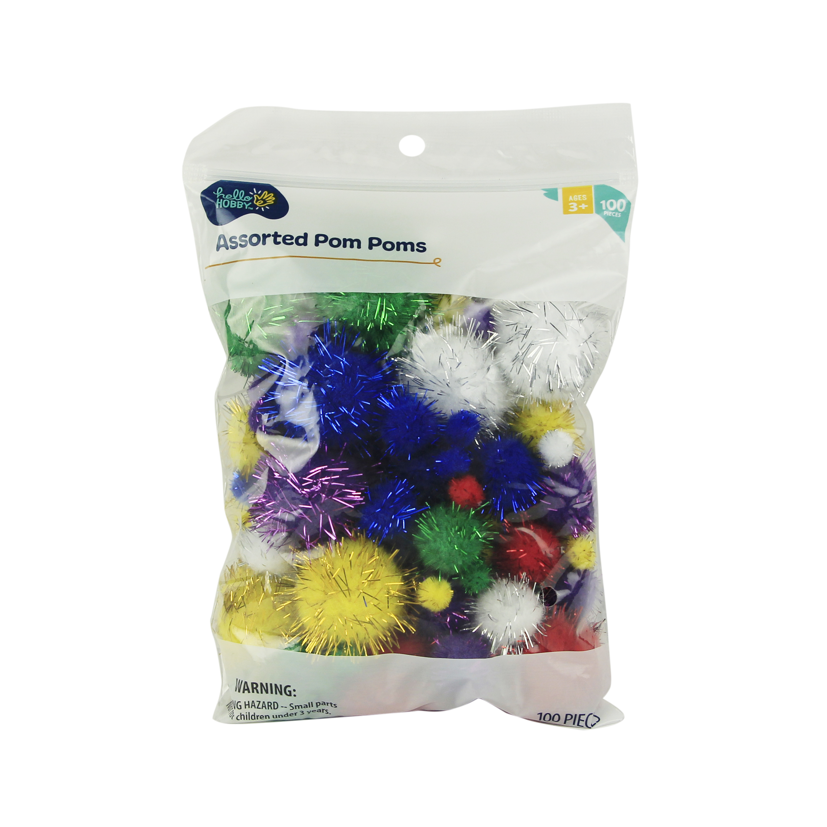 Hello Hobby Multicolor Glitter Pom Poms, 100 Pieces Hello Hobby