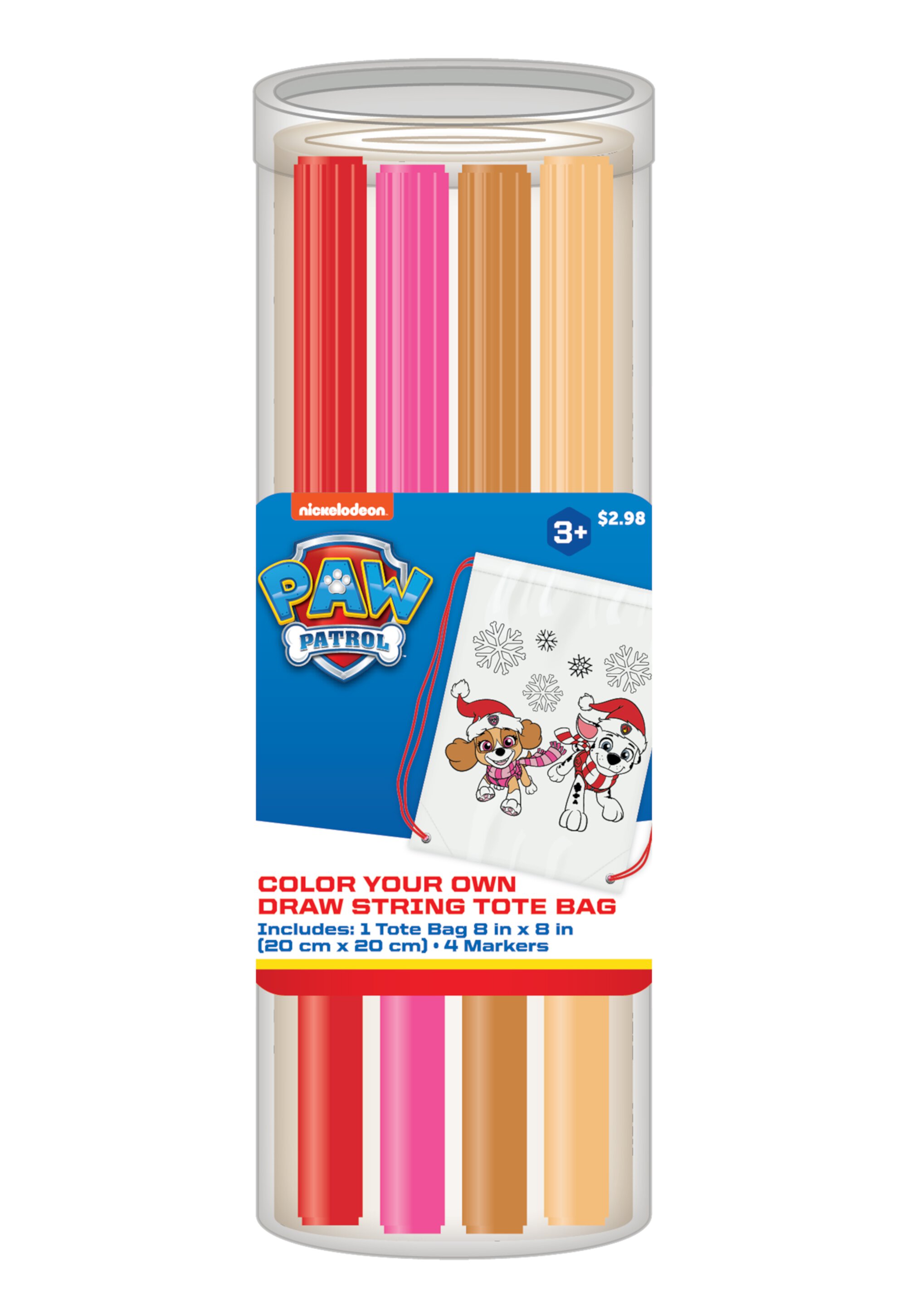 Paw Patrol Christmas Tote Bag Color Set with Markers, for Children Ages 6+, Beginners, Unisex Paw Patrol