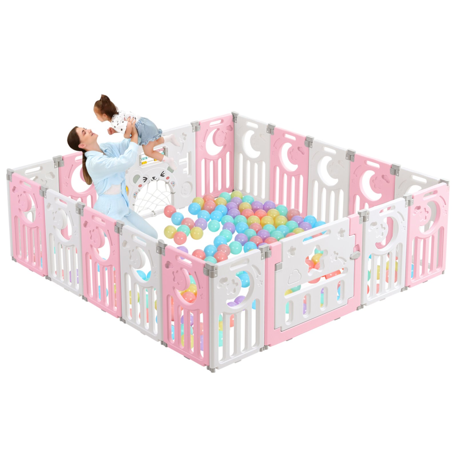 Foldable Baby Playpen, Panel Play Pen for Babies and Toddlers,39 Sq.ft of Play Pen,Play Yard for Unisex,36.9lb,Pink White Neche