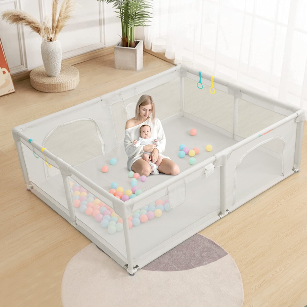 Large Baby Playpen, 79x63x27inch Activity Center Playard for Babies and Toddlers, Beige Novashion