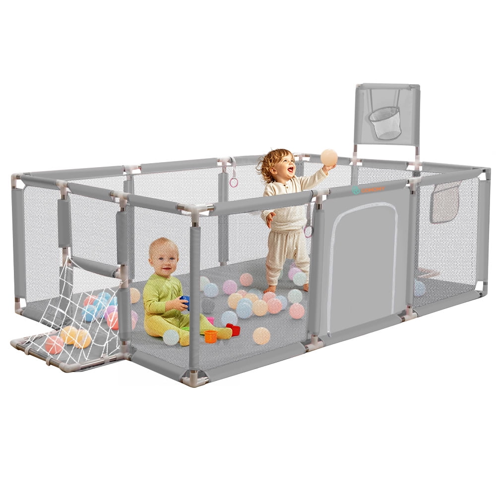 Baby Playpen,71x48inch Large Play Yard for Babies Toddlers, Sturdy Safety Baby Play Area, Gray COMOMY