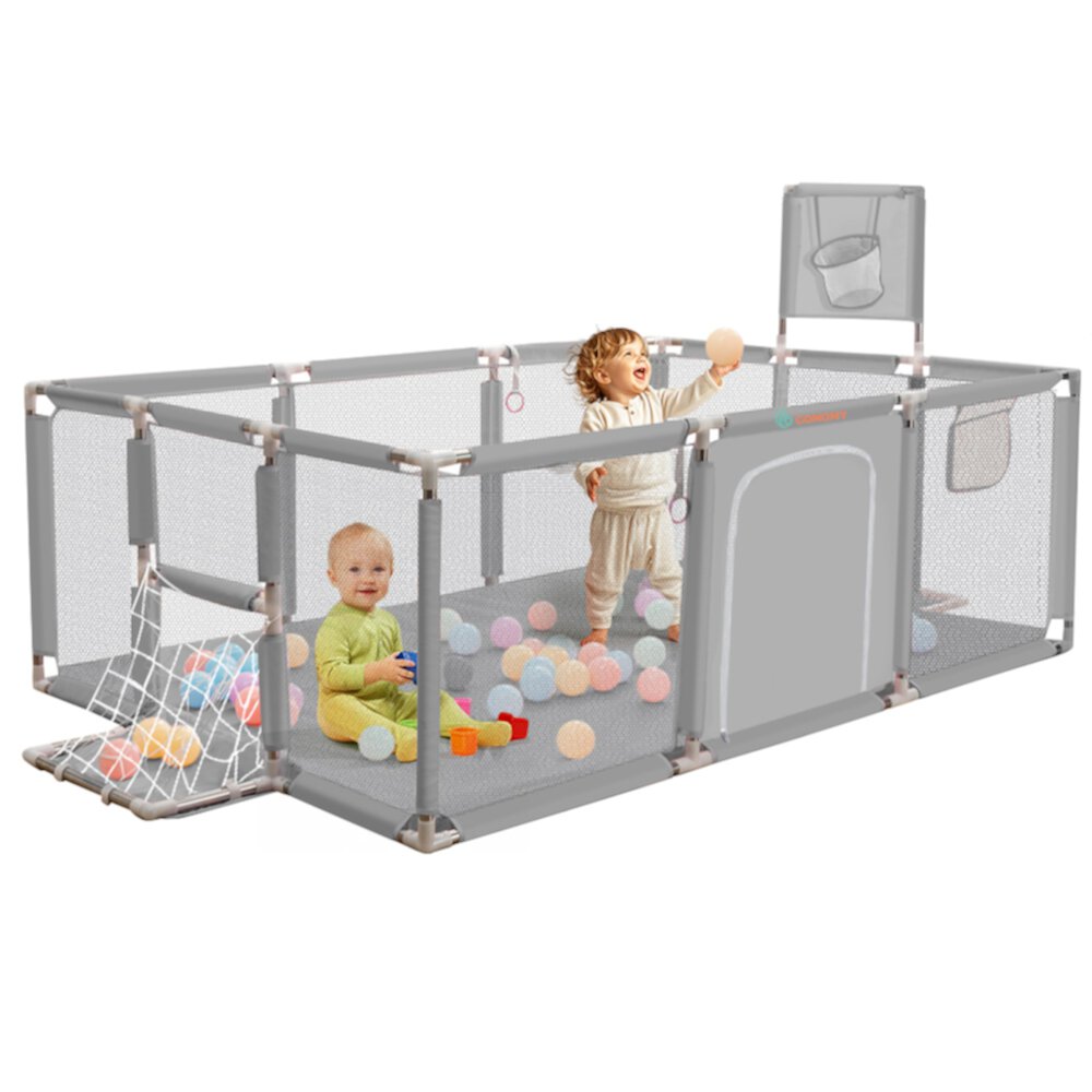 Baby Playpen,71x48inch Large Play Yard for Babies Toddlers, Sturdy Safety Baby Play Area, Gray COMOMY