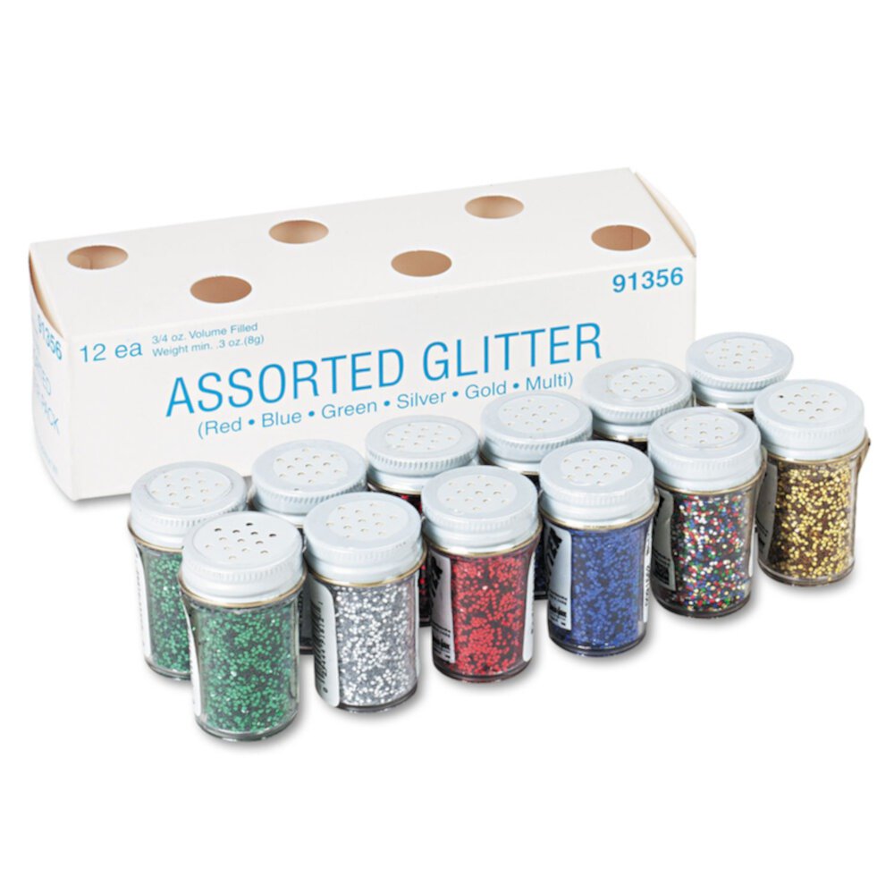 Pacon Spectra Glitter, .04 Hexagon Crystals, Assorted, .75 oz Shaker-Top Jar, 12/Pack -PAC91356 Pacon