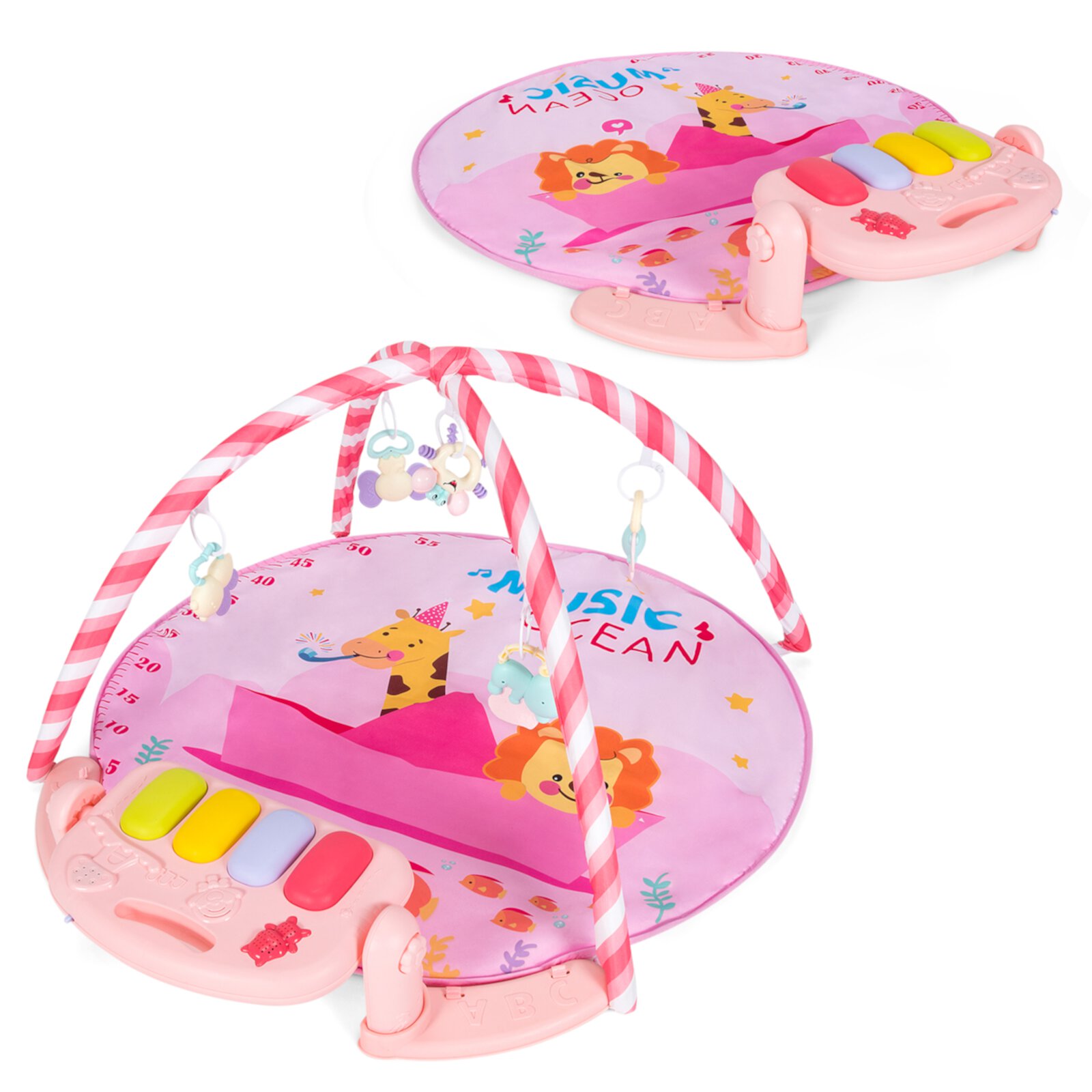 Baby Gym Baby Play Mat Piano Gym w/ 5 Hanging Sensory Toys Pink Visit the Costway Store