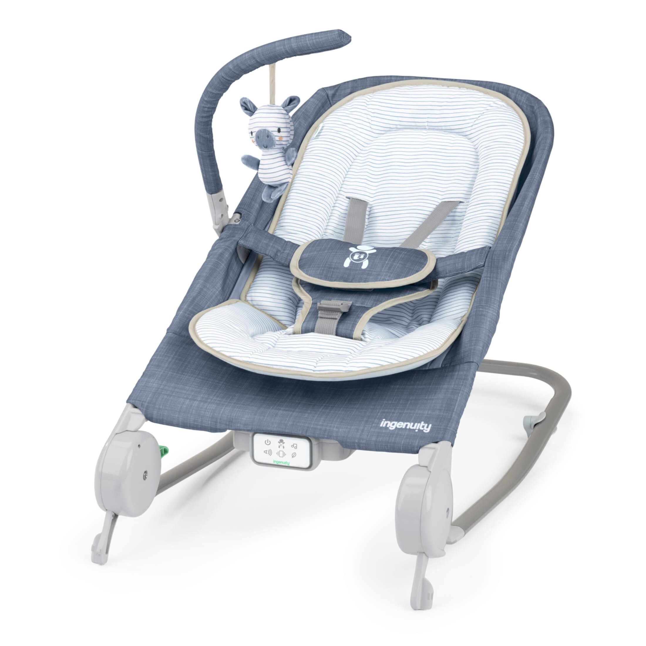 Ingenuity Happy Belly Rock-to-Bounce Infant Baby Massage Seat,Bouncer and Rocker For Ages 0-6 Months, Unisex, Blue - Chambray Visit the Ingenuity Store