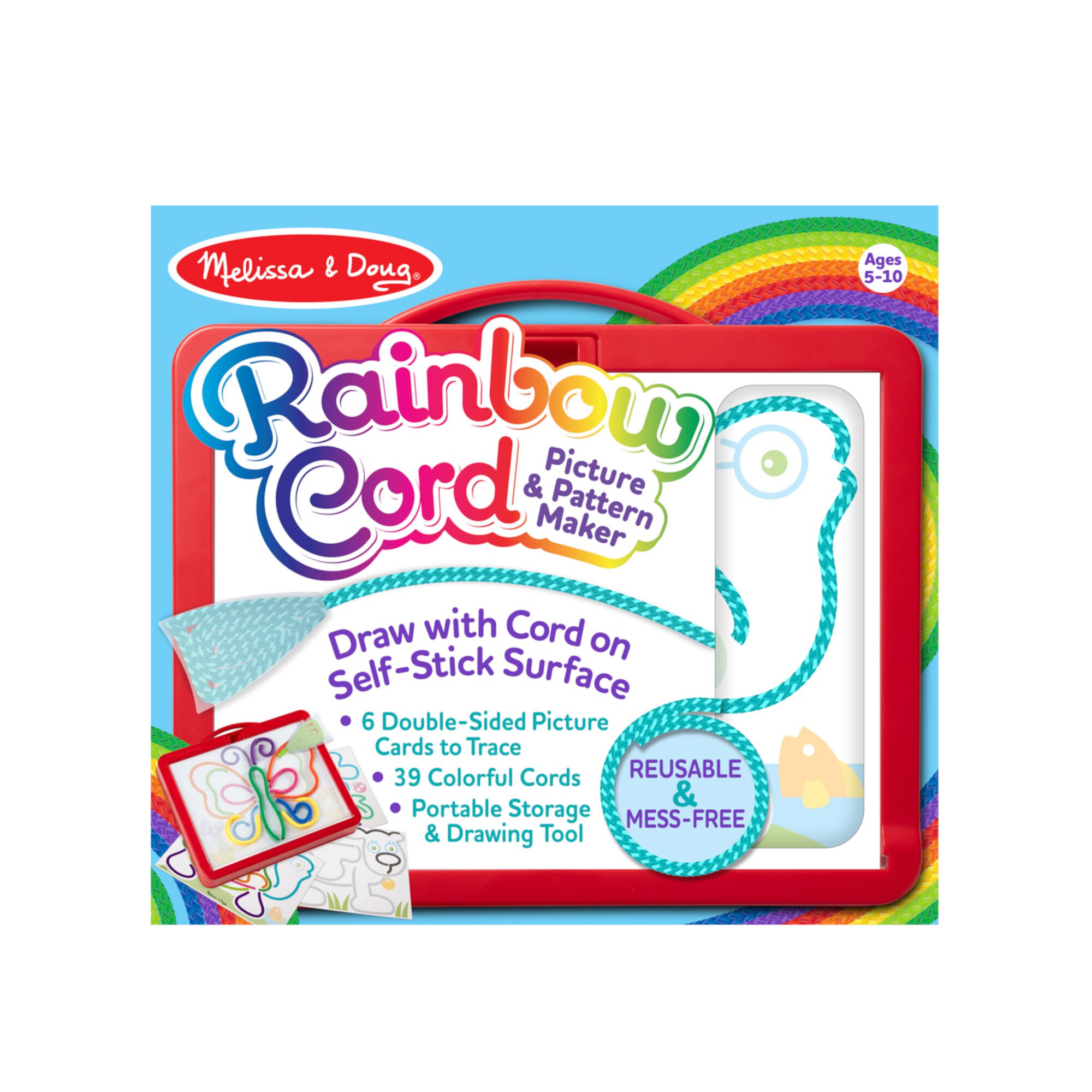 Melissa & Doug Rainbow Cord Picture And Pattern Maker Draw with Cords Activity – 39 Cords, 6 Double-Sided Cards to Trace Melissa & Doug