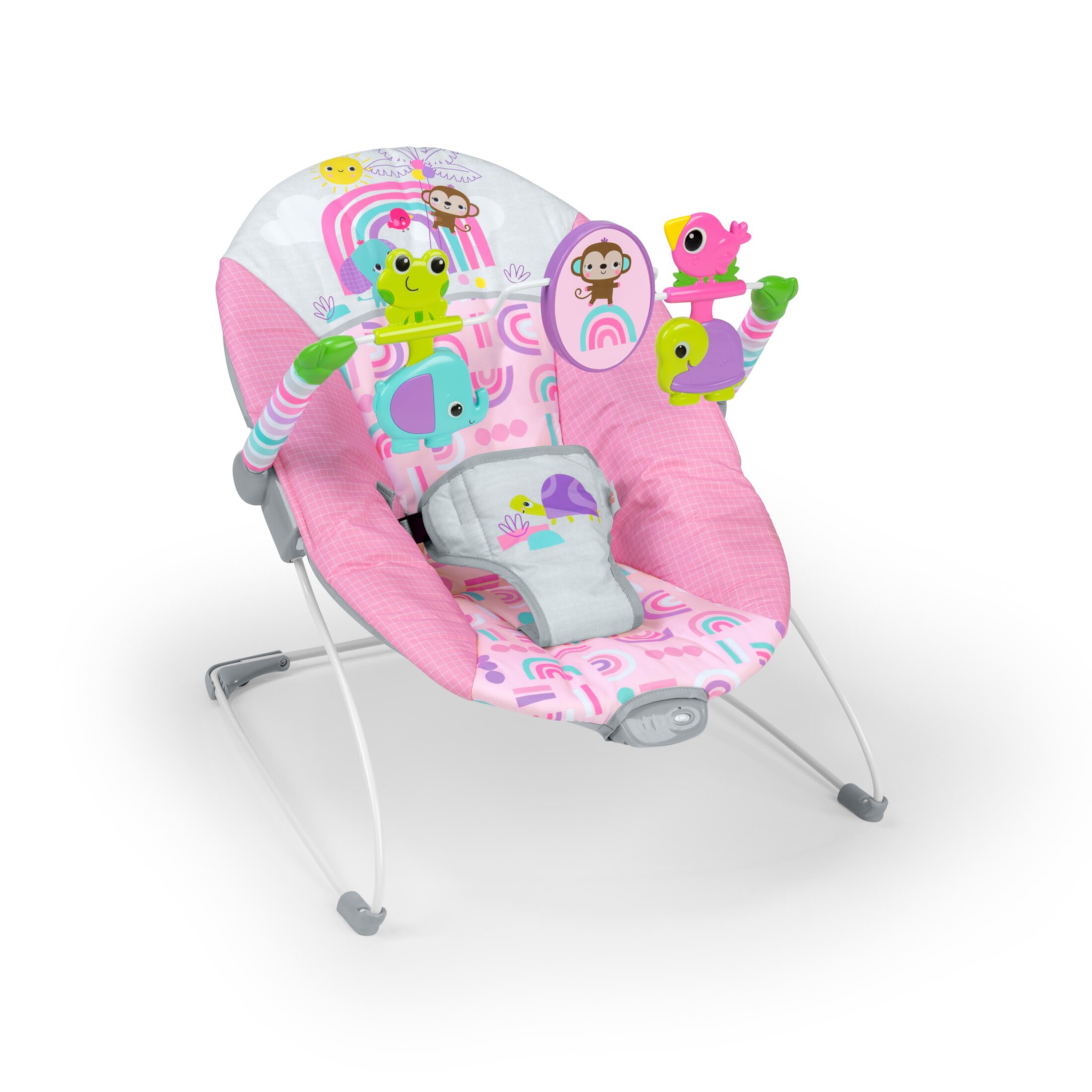 Bright Starts Pink Paradise Portable Baby Bouncer with Vibrations, Newborn, Unisex Bright Starts