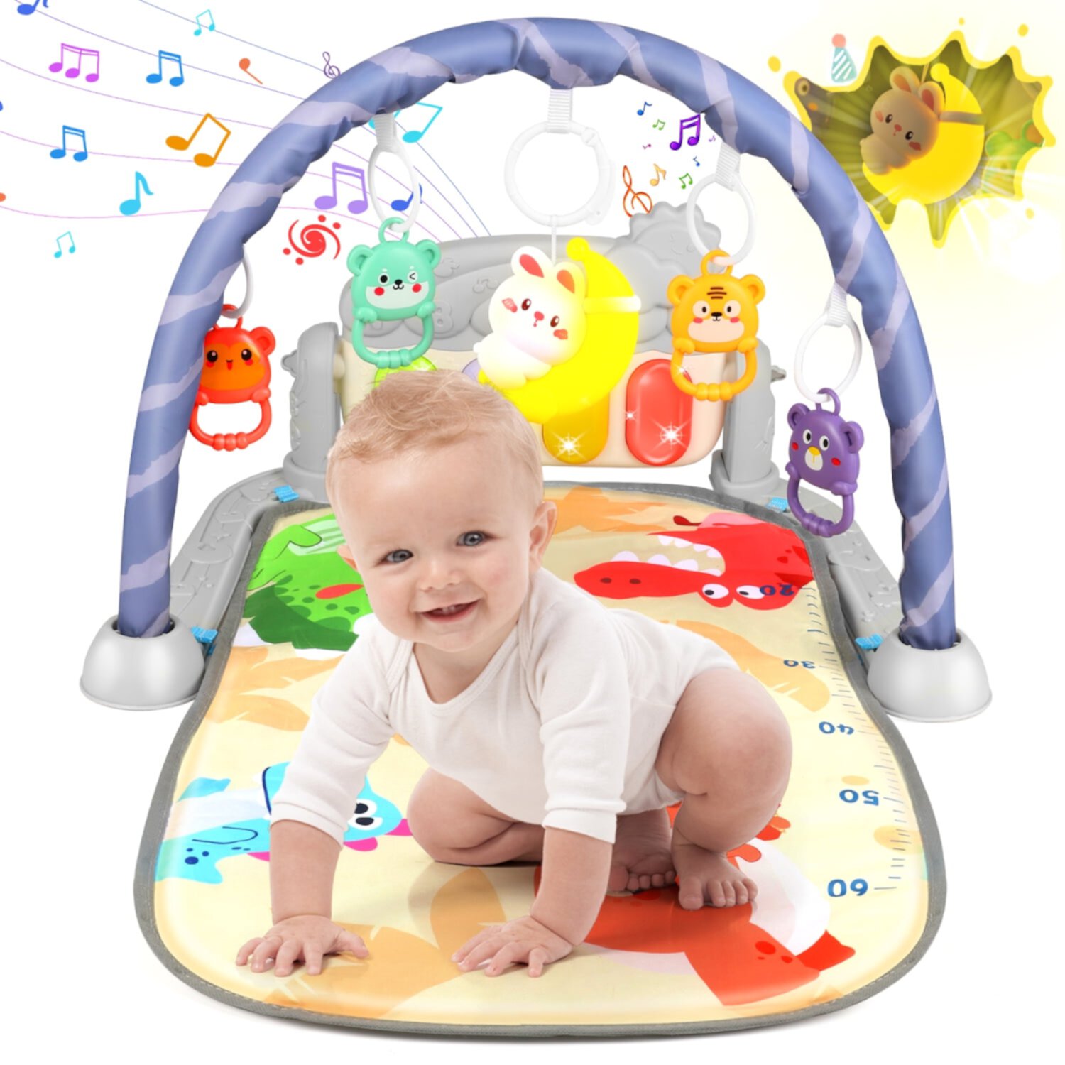 Huge Wave Baby Play Mat for 0-6+ Months, Baby Play Gym Tummy Time, Activity Mat Musical Foot Piano for Learning Sensory Toys, Christmas Birthday Newborn Gifts for Boys Girls Huge Wave