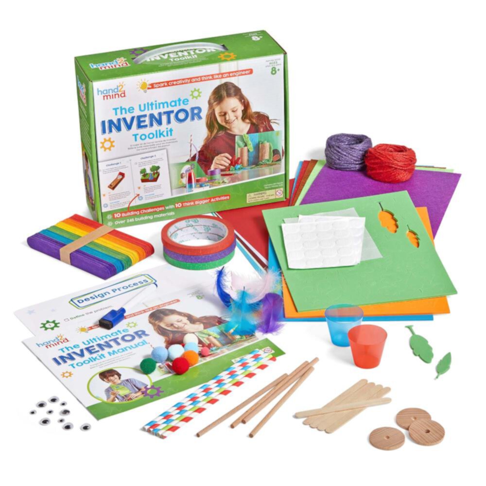 hand2mind Ultimate Inventor Toolkit, for Ages 8 and Up, 10 Building Challenges and 250 Kids Building Materials Hand2mind