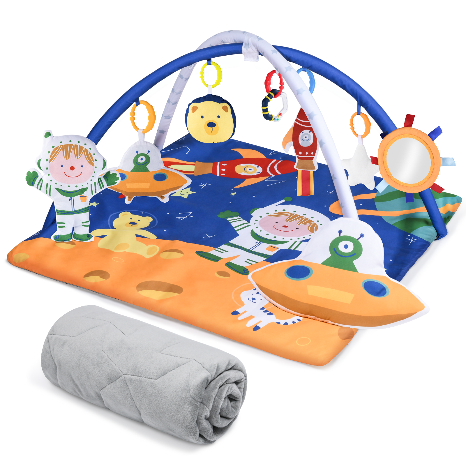 Lupantte 8 in 1 Baby Play Mat with 2 Replaceable Washable Mats, Baby Play Gym for Sensory Development with 8 Toys, Thicker, Non-Slip, Newborn Lupantte