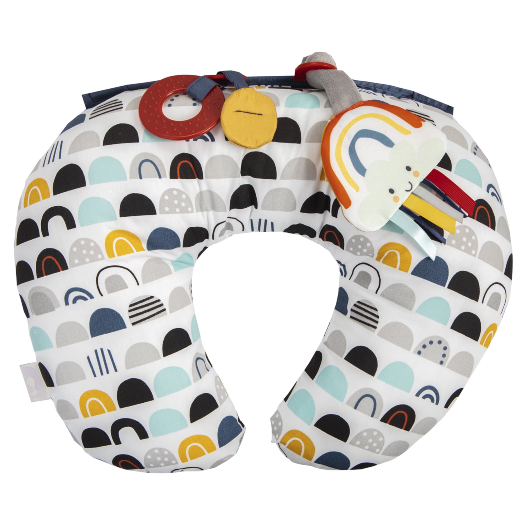 Boppy Tummy Time Prop, Black and White Modern Rainbows with Two Removable Toys, A Smaller Size for Comfortable Tummy Time, Attached Toys Encourage Neck and Shoulder Strength Building The Boppy Company