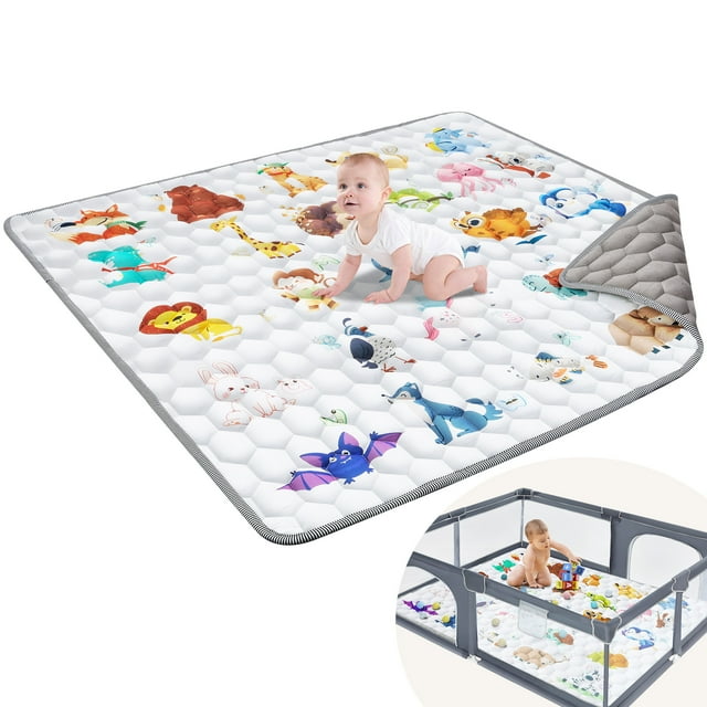 Baby Play Mat, 50" X 50" Tummy Time Mat with Soft Touch, Foldable Thick Activity Mat with Anti-Slip for Babies and Toddlers, Machine Washable Crawling Mat for Floor & Picnic - Animal OTDLIGHT