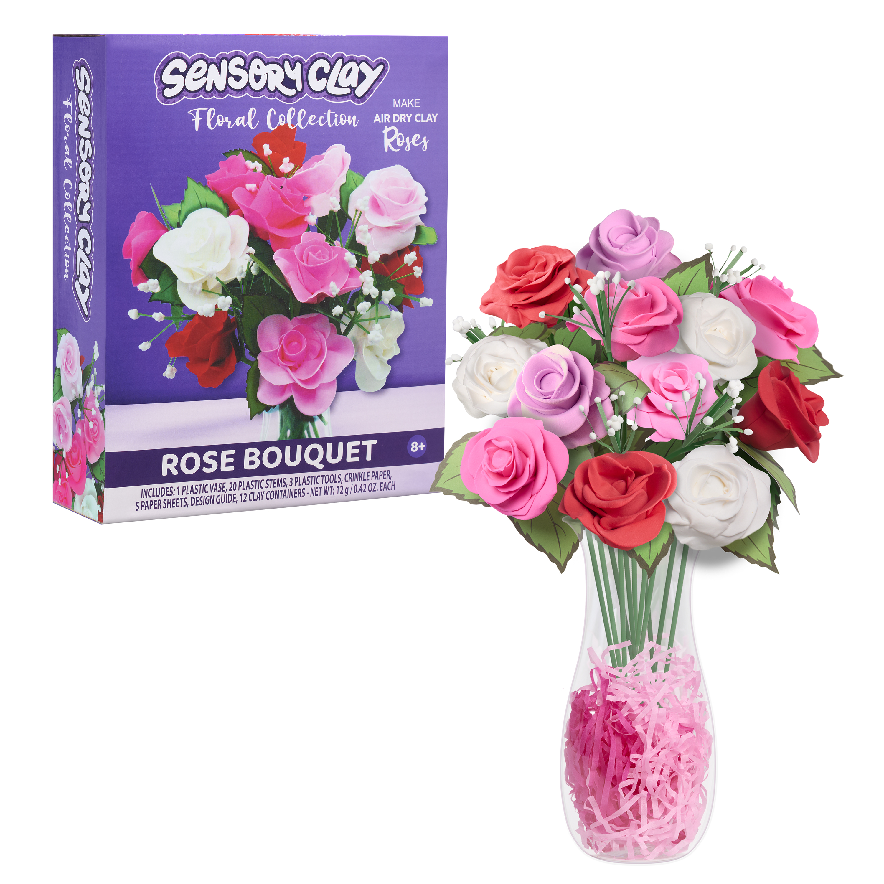 Sensory Clay Floral Collection Rose Bouquet, 43-piece Arts and Craft Kit, Kids Ages 6 and Up Just Play