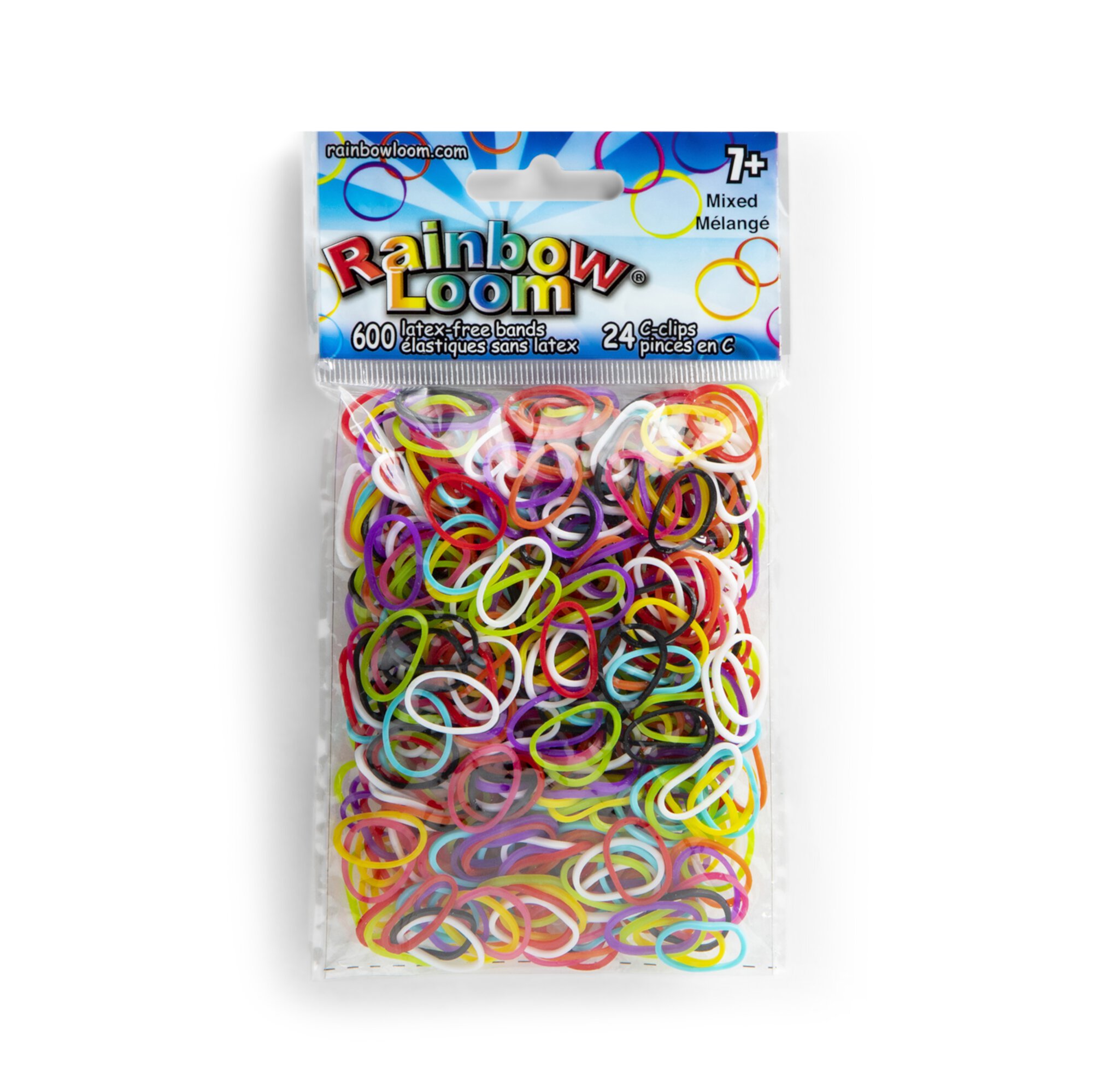 Rainbow Loom® Mix Rubber Bands with 24 C-Clips (600 Count), 7+ Rainbow Loom