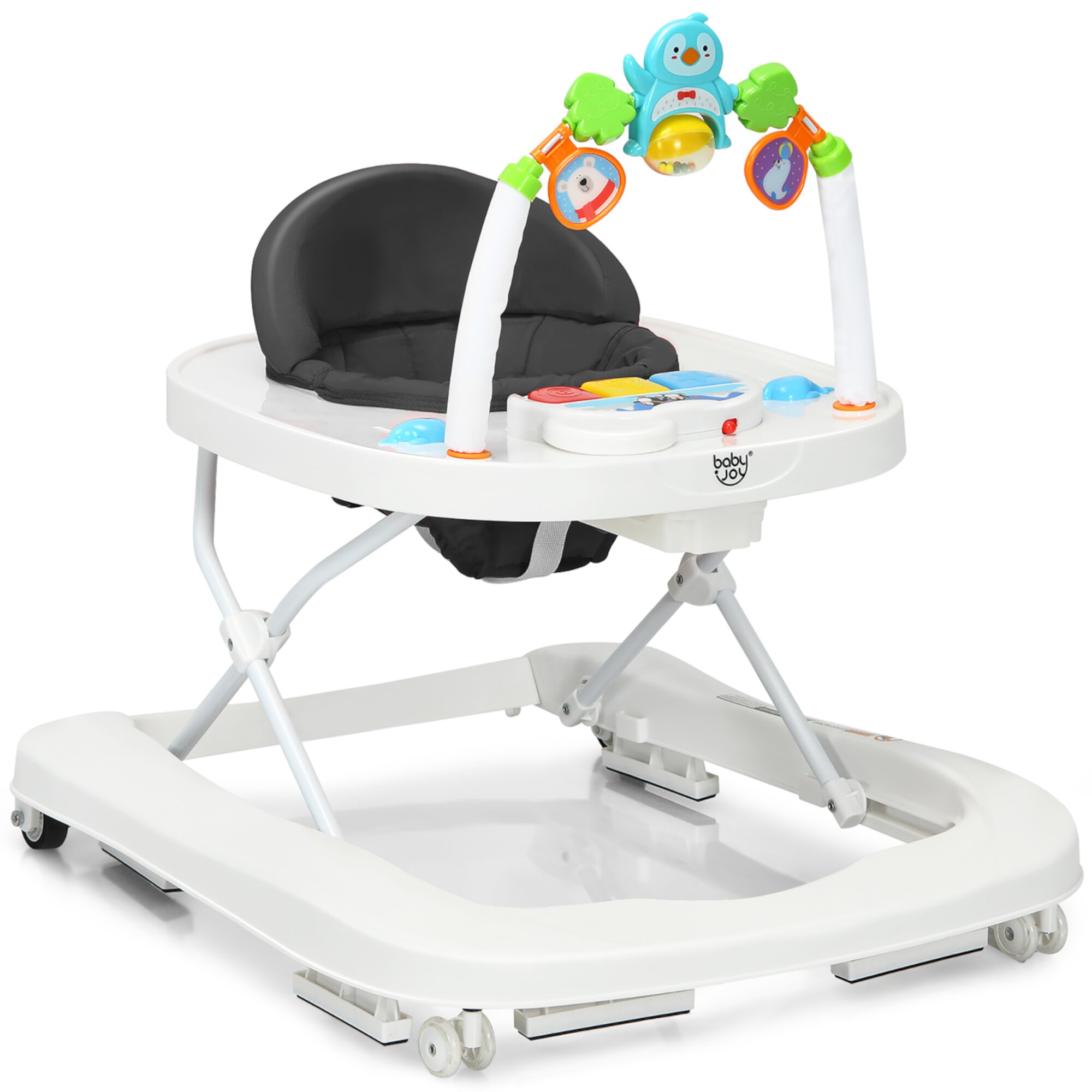 Babyjoy 2-in-1 Foldable Baby Walker with Adjustable Heights & Detachable Toy Tray Grey Visit the Costway Store