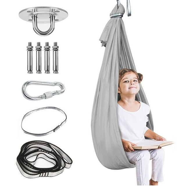 Therapy Swing for Kids, Sensory Swing Cuddle Swing, Indoor Outdoor Swing for Children with Autism, ADHD, Aspergers, Sensory Integration, Gray Qishi