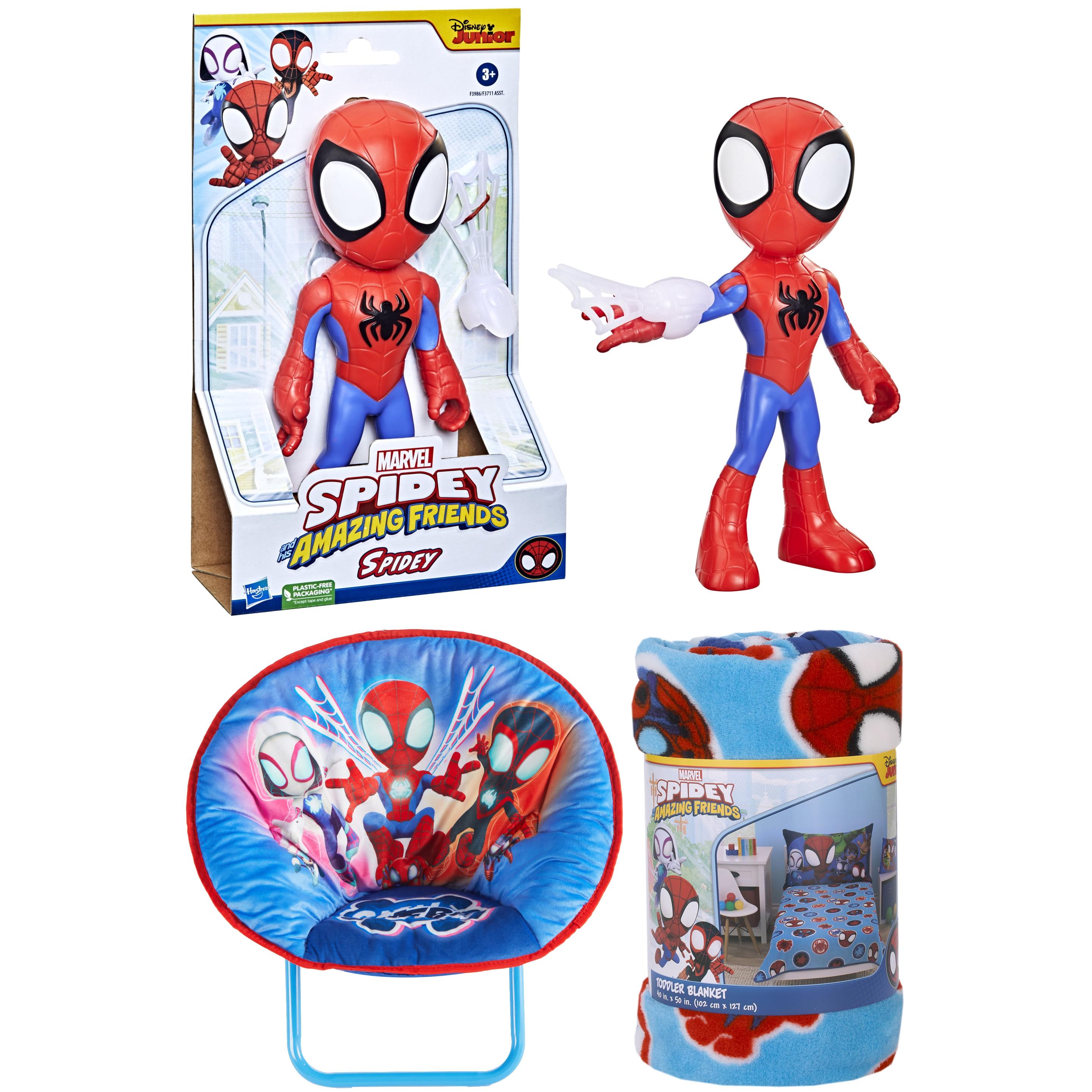 Spiderman Holiday Bedroom Kit with (1) Mini Saucer Chair, (1) Supersized Spidey Action Figure & (1) Large Plush Blanket Marvel