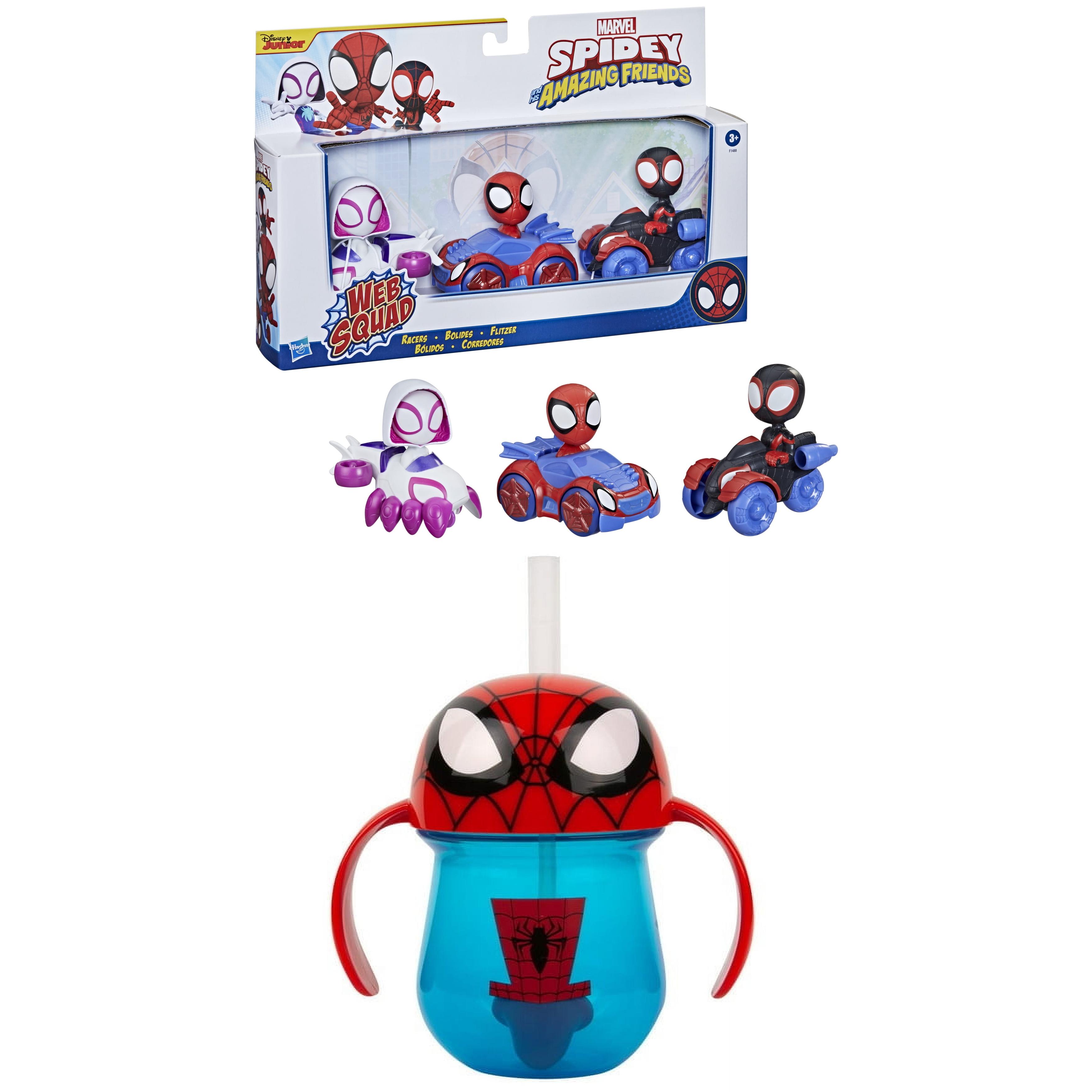 Marvel Spider-Man Bundle with 3-Piece Action Figure Set & Weighted Straw Trainer Cup Marvel