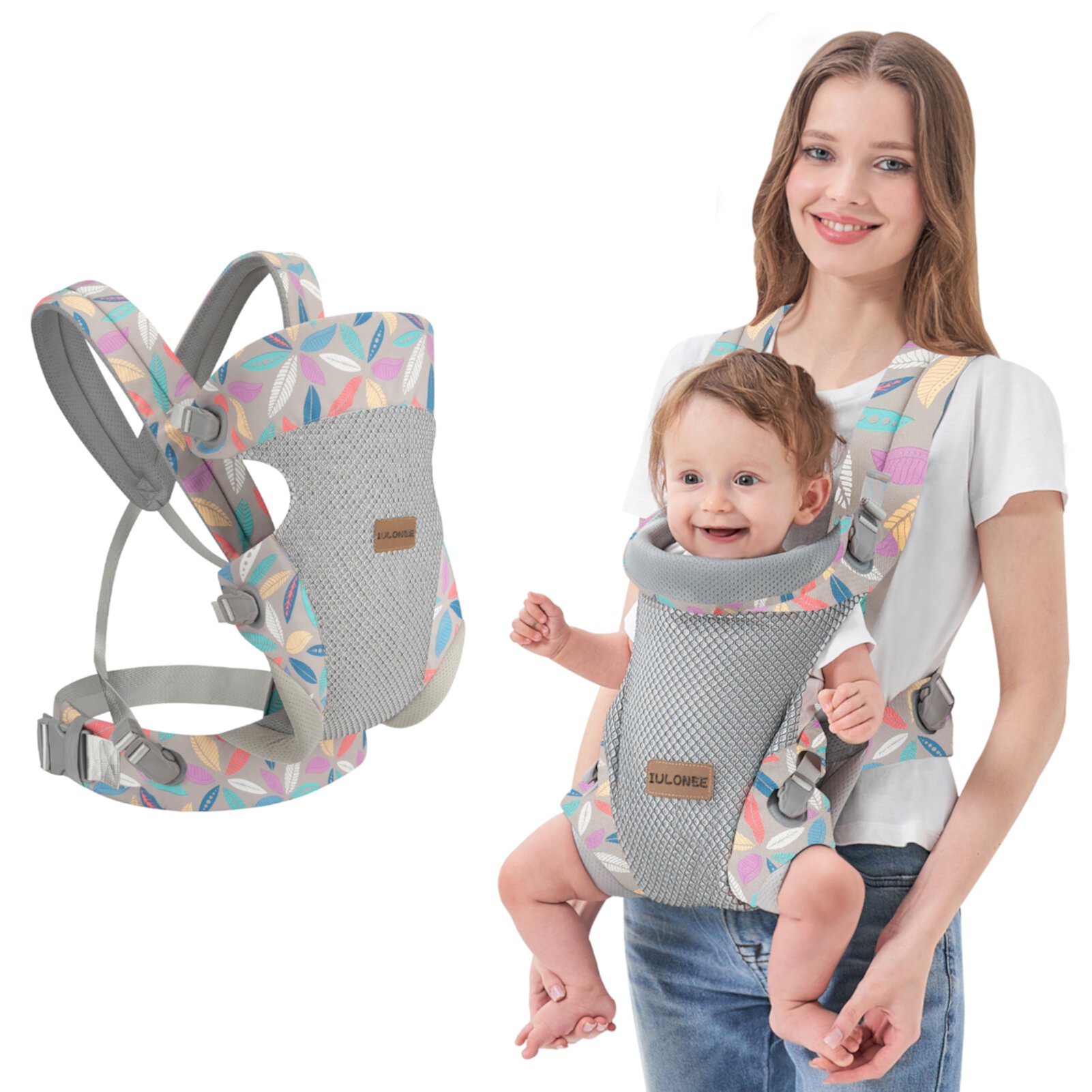 IULONEE Breathable Light Blue Baby Carrier, Adjustable Baby Wrap Carrier with Lumbar Support, All-Position Baby Holder Carrier IULONEE